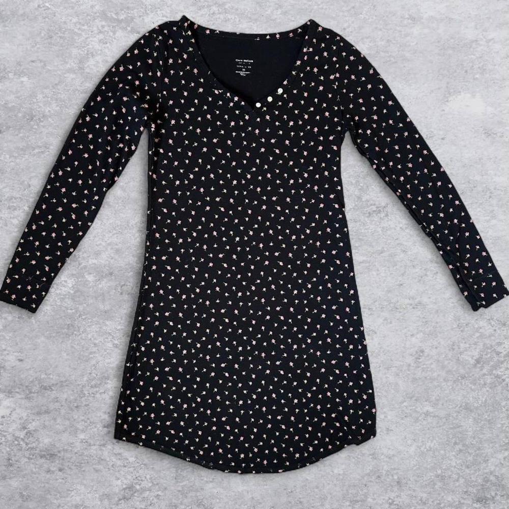 Charter Club Intimates Womens Black and Pink Floral Henley‎ Nightgown